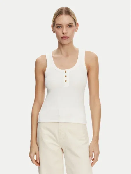 Top Tommy Hilfiger cu guler henley alb