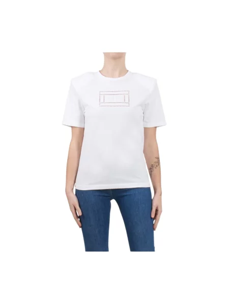Koszulka Elisabetta Franchi w geometryczne wzory casual z logo biała