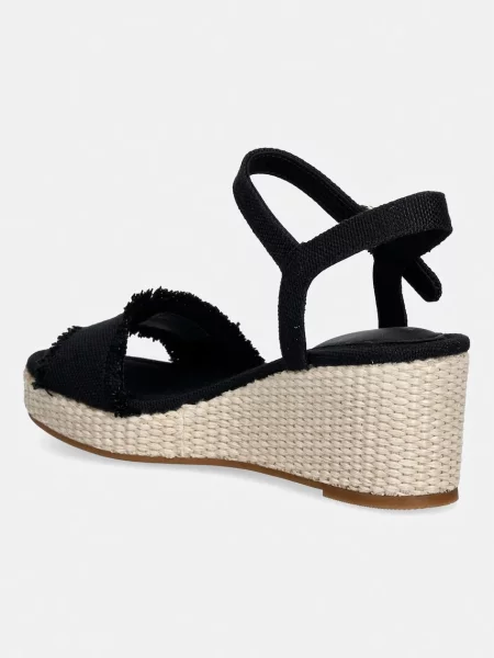 Tommy Hilfiger Sandały Mid Woven Wedge Espad Fringe czarny