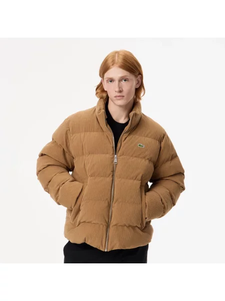 Lacoste Pikowana Welurowa Kurtka Puchowa brązowy