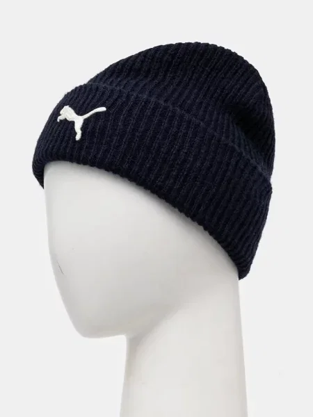 Шапка з домішкою вовни Puma з товстого трикотажу чорний