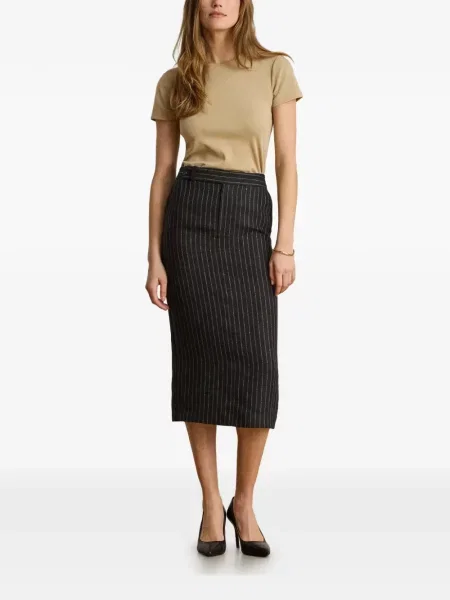 Λινή ριγέ μίντι φούστα Lauren Ralph Lauren μαύρο