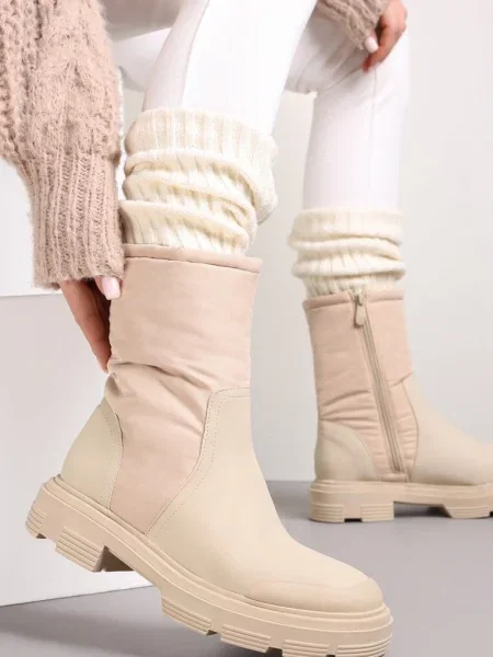 Botine cu tachetă quiltată Fote bej