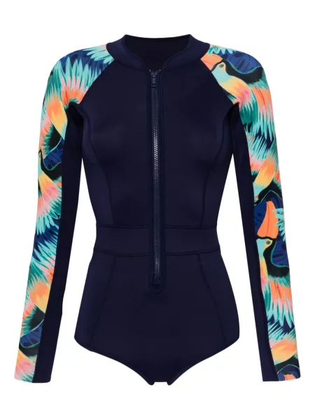 Długi strój kąpielowy Duskii z nadrukiem w tropikalny nadruk niebieski