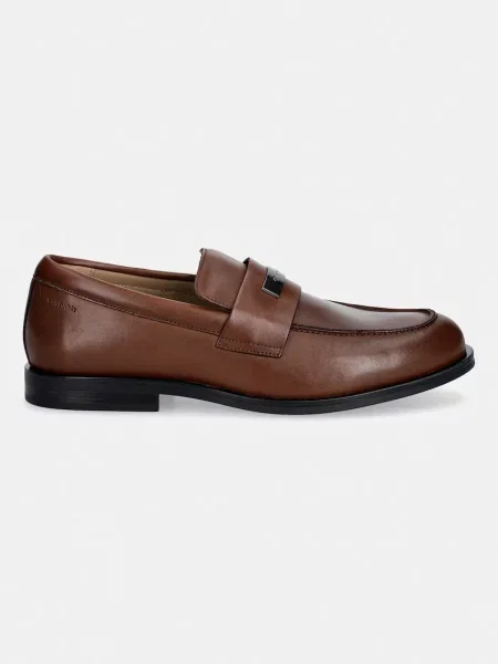 Calvin Klein mokasini usnjeni ESS RUBBER LOAFER HW PLAQ VA LTH rjava