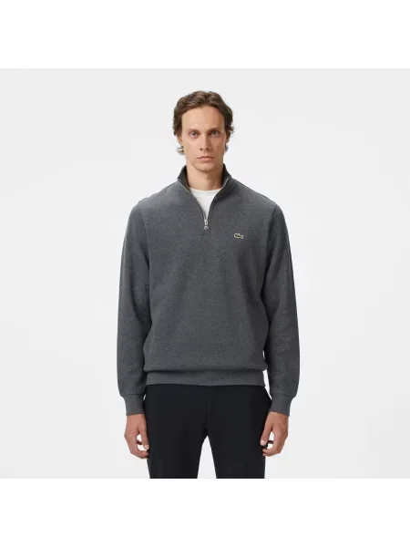 Lacoste Bluza Z Zamkiem Dzianina Interlock Stójka Melanż szary