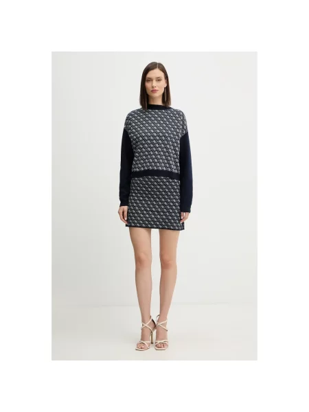 Sweter GUESS Ls Mock Neck Aubrey 4G Sweater Navy M niebieski