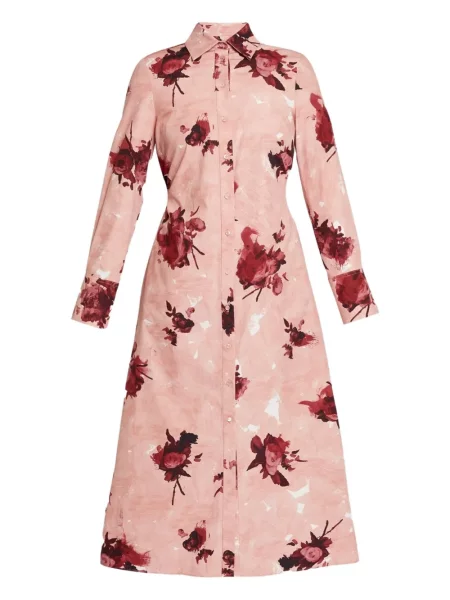 Sukienka koszulowa Erdem w kwiatki z nadrukiem do kolan różowa