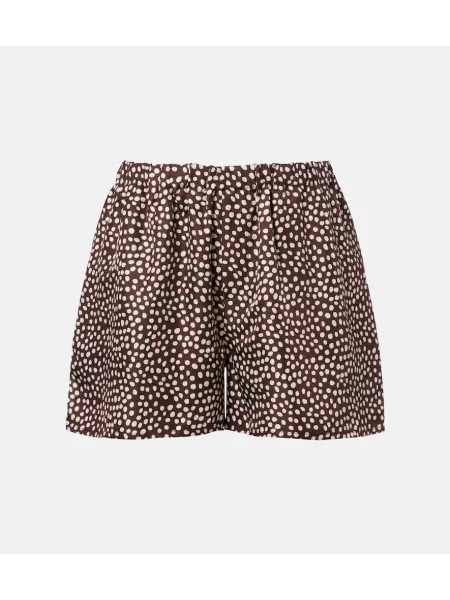 Pantaloni scurți Asceno de mătase cu buline maro