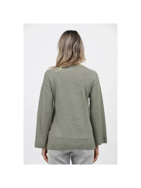 Lniany sweter Max Mara z okrągłym dekoltem zielony