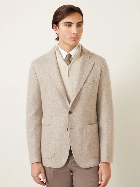 Brioni Kašmírové Sako Slim Fit / krémová béžová
