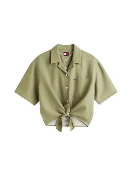 Tommy Jeans Bluzka Z Lnu gruen zielona