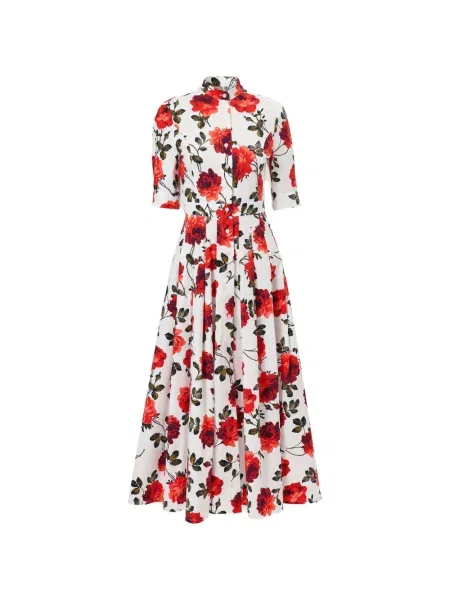 Sukienka koszulowa Carolina Herrera z nadrukiem do kolan garniturowa biała