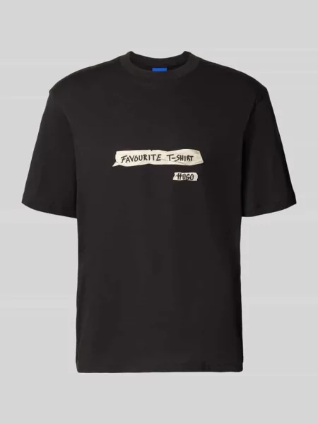 T-shirt o kroju regular fit z czystej bawełny model Naxter' Hugo Blue czarna