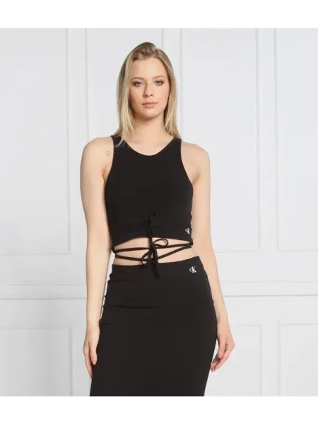 Cropp top din denim Calvin Klein Jeans negru