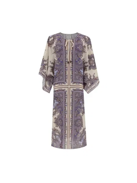 Lniana sukienka Zimmermann z wzorem paisley fioletowa