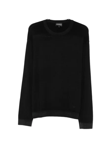 Lung pulover Emporio Armani cu decolteu rotund negru