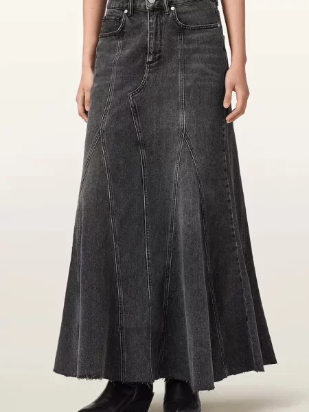 AllSaints fustă jeans ALMA negru