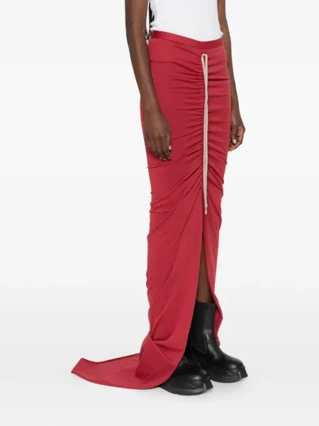 Fusta maxi Moncler + Rick Owens cu dungi tricotate lungă roșu