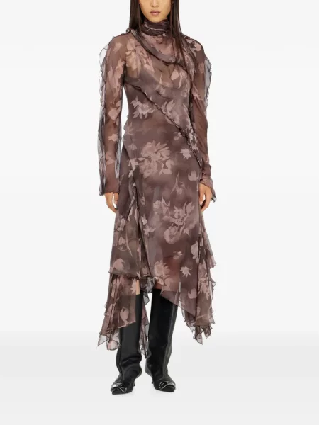 Rochie midi Diesel de mătase maro