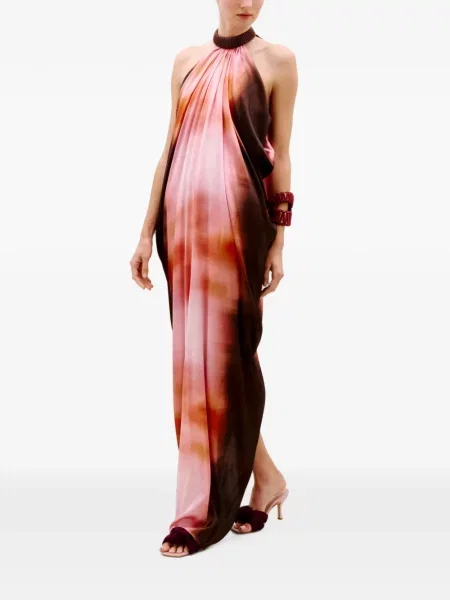 Rochie maxi Silvia Tcherassi cu gât halter maro