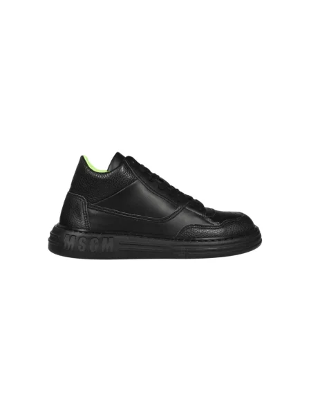 Sneakersy Msgm sznurowane skórzane z okrągłym noskiem czarne