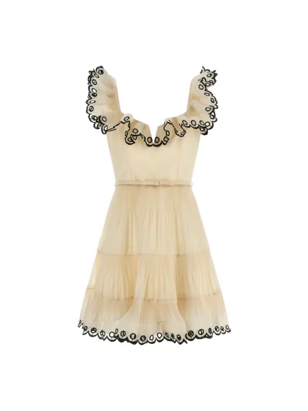 Mała mały sukienka mini Zimmermann z falbankami beżowa