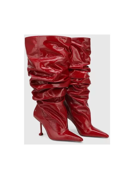Naked Wolfe kozaki skórzane Vern na szpilce Vern Crinkle Patent Leather Red czerwony