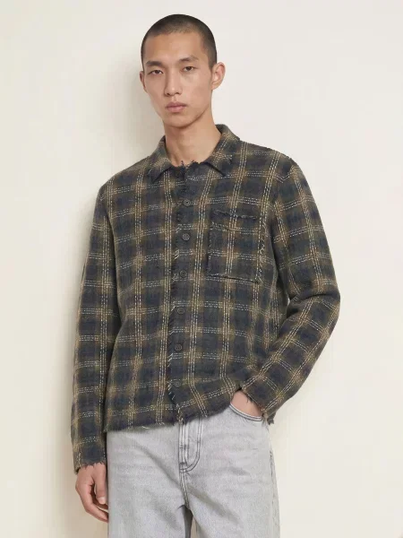 Allsaints Pletená Košile Menard Regular Fit tmavě / režná / khaki modrá