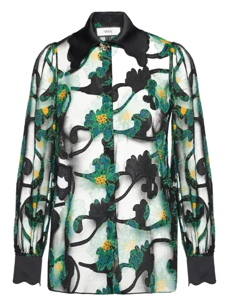 Top Nissa cu model floral negru