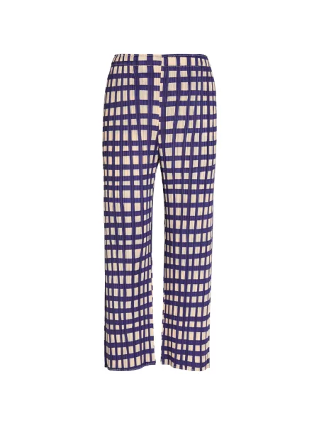Pantaloni Pleats Please Issey Miyake în carouri albastru