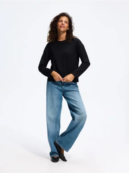 Reserved Tricou cu mânecă lungă din amestec de modal negru