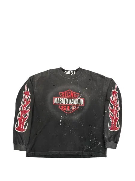 Lung tricou Secnd Slf zdrențuiți negru
