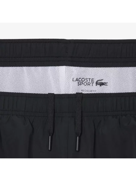 Lacoste Wodoodporne Spodnie Sportowe Z Lamówką Czarno-Białe Czarny białe