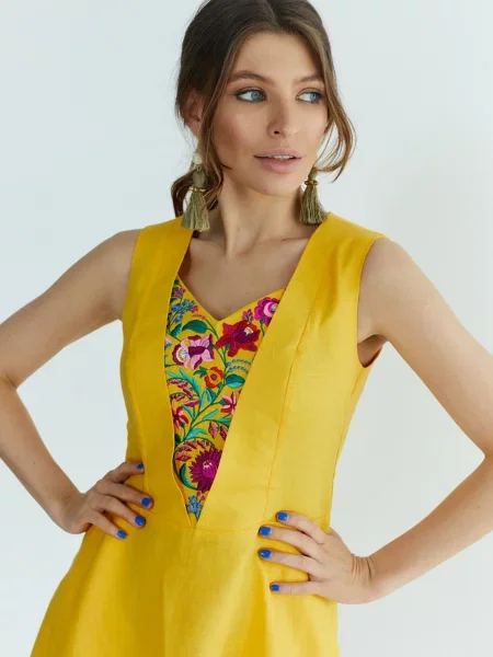 Лляна Вишита сукня Folk Moda жовтий