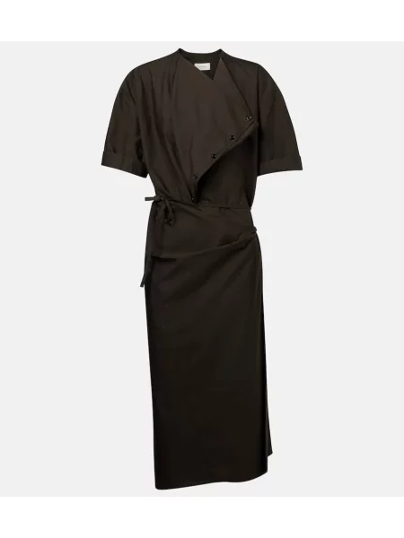 Rochie tip cămașă Lemaire de mătase drapată de costum maro