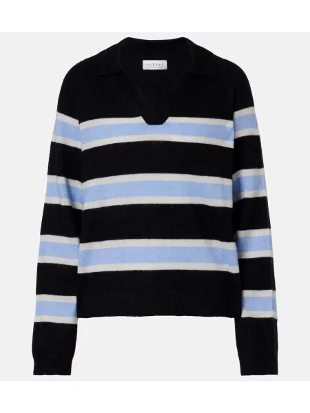 Pulover Velvet de catifea cu dungi negru