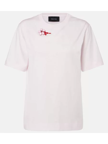 Koszulka Simone Rocha z dżerseju z perełkami różowa