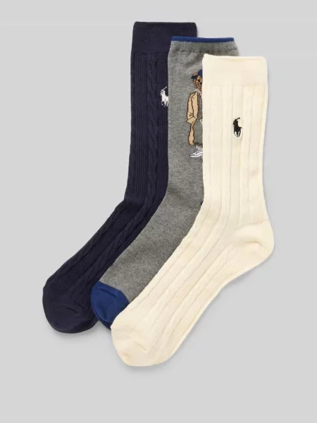 Skarpety z wyhaftowanym logo w zestawie 3 szt. Polo Ralph Lauren granatowe
