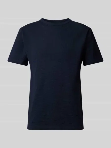 T-shirt z prążkowanym okrągłym dekoltem model ‘SANDER’ Selected Homme granatowa