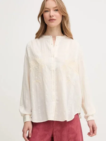 Hoss Intropia cămașă femei cu guler stand-up relaxed bej