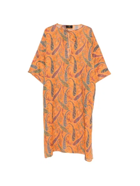 Paisley mintás midi ruha Etro nyakkendővel narancsszínű