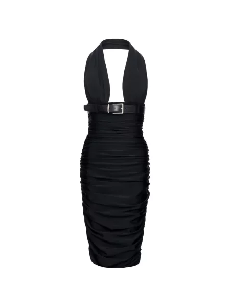 Rochie midi Medeea cu volane cu gât halter negru
