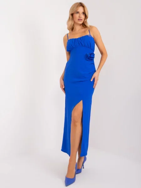 Rochie de cocktail Fashionhunters cu model floral de costum albastru