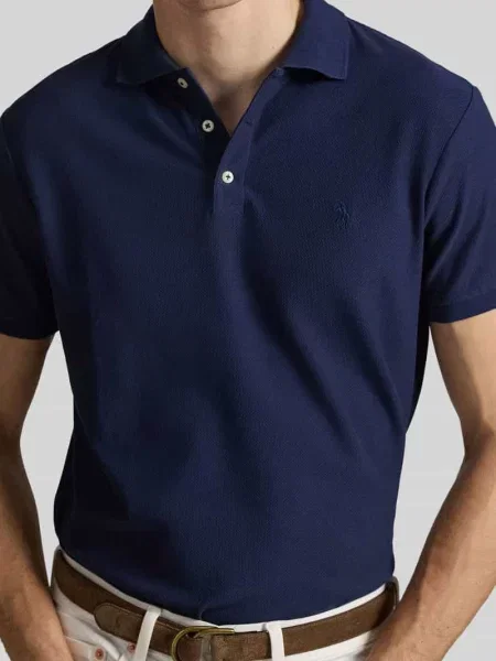 Koszulka polo o kroju slim fit z czystej bawełny Polo Ralph Lauren granatowa