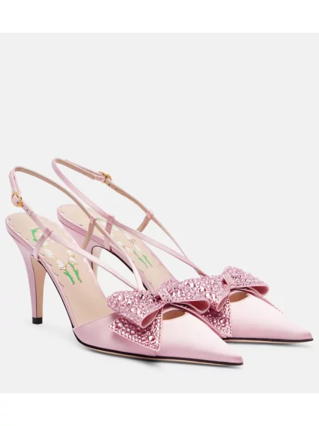 Pantofi cu toc Valentino Garavani din satin slingback roz