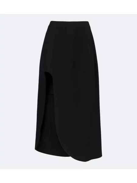Fustă midi Jil Sander de lână asimetrică negru