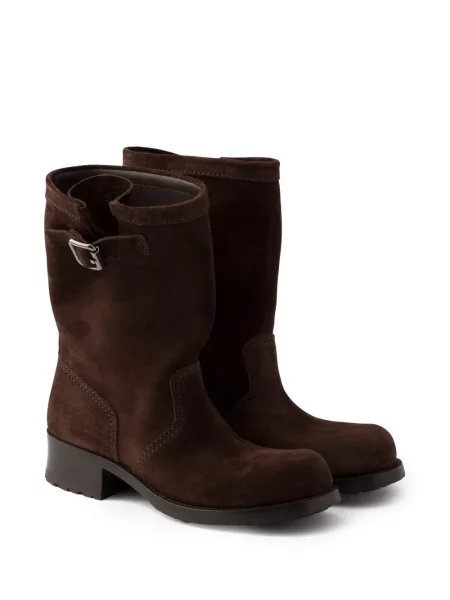Botine Prada din piele de căprioară maro