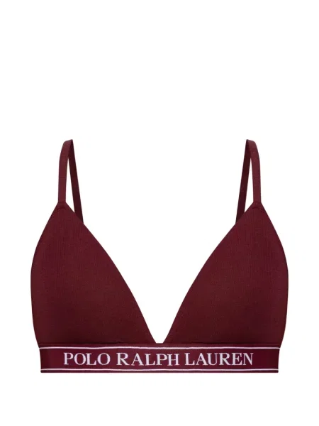 Кариран сатенен сутиен Polo Ralph Lauren с автограф червено