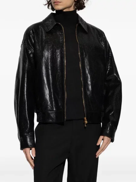 Кожено яке Versace черно